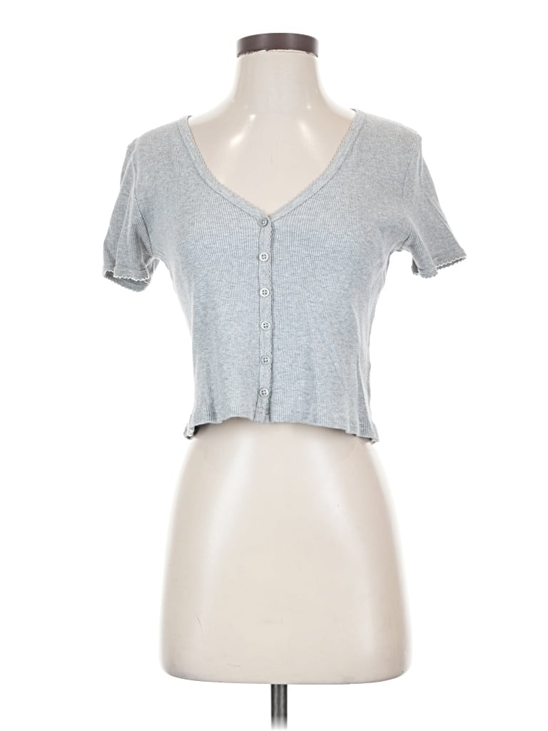 Pre-owned Brandy Melville Short Sleeve Henley Shirt In Gray