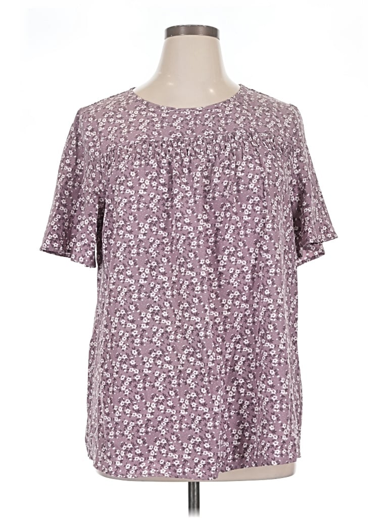 Pre-owned Bloomchic Short Sleeve Blouse In Purple