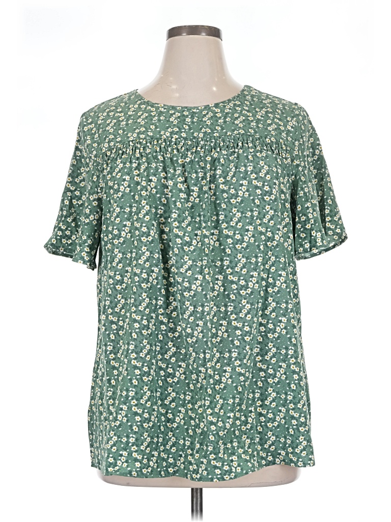 Pre-owned Bloomchic Short Sleeve Blouse In Green