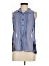 Vanity Blue Sleeveless Button-Down Shirt Size M - photo 1