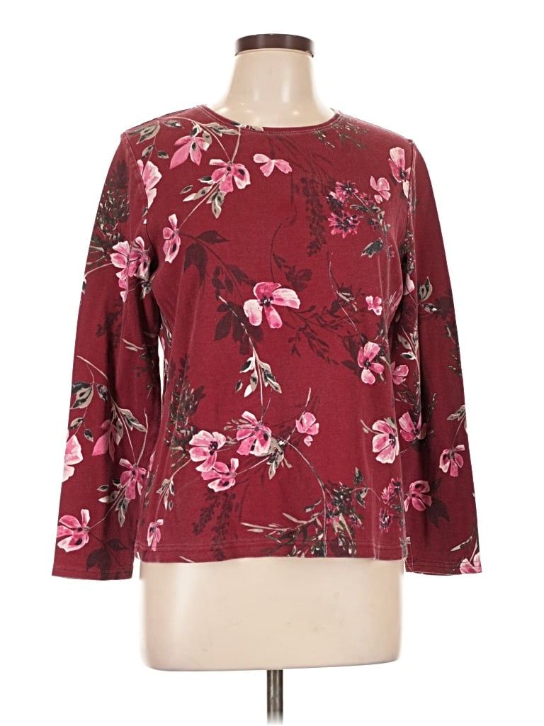 Pre-owned Croft & Barrow 3/4 Sleeve T-shirt In Burgundy