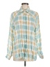 Lovestitch 100% Cotton Plaid Teal Long Sleeve Button-Down Shirt Size M - photo 1
