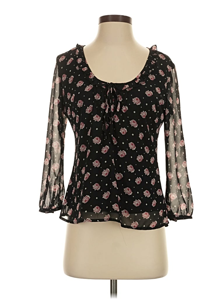 Pre-owned Tulle 3/4 Sleeve Blouse In Black