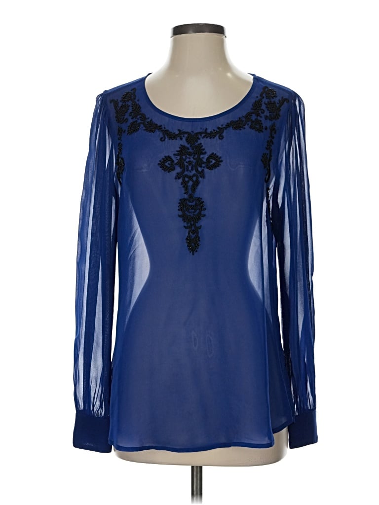 Pre-owned Karen Kane Long Sleeve Blouse In Blue