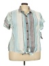 Architect Stripes Teal Blue Short Sleeve Blouse Size 3X - photo 1