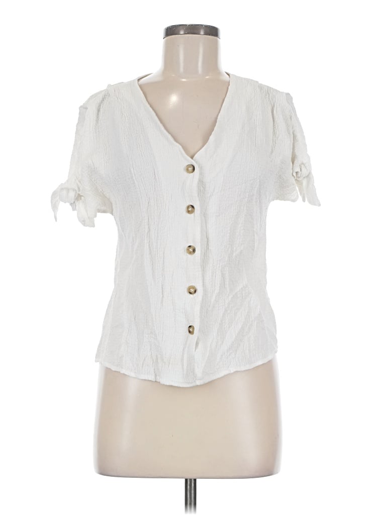 Pre-owned Blu Pepper Short Sleeve Blouse In White