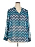 a.n.a. A New Approach 100% Polyester Chevron-herringbone Teal Long Sleeve Blouse Size 2X - photo 1