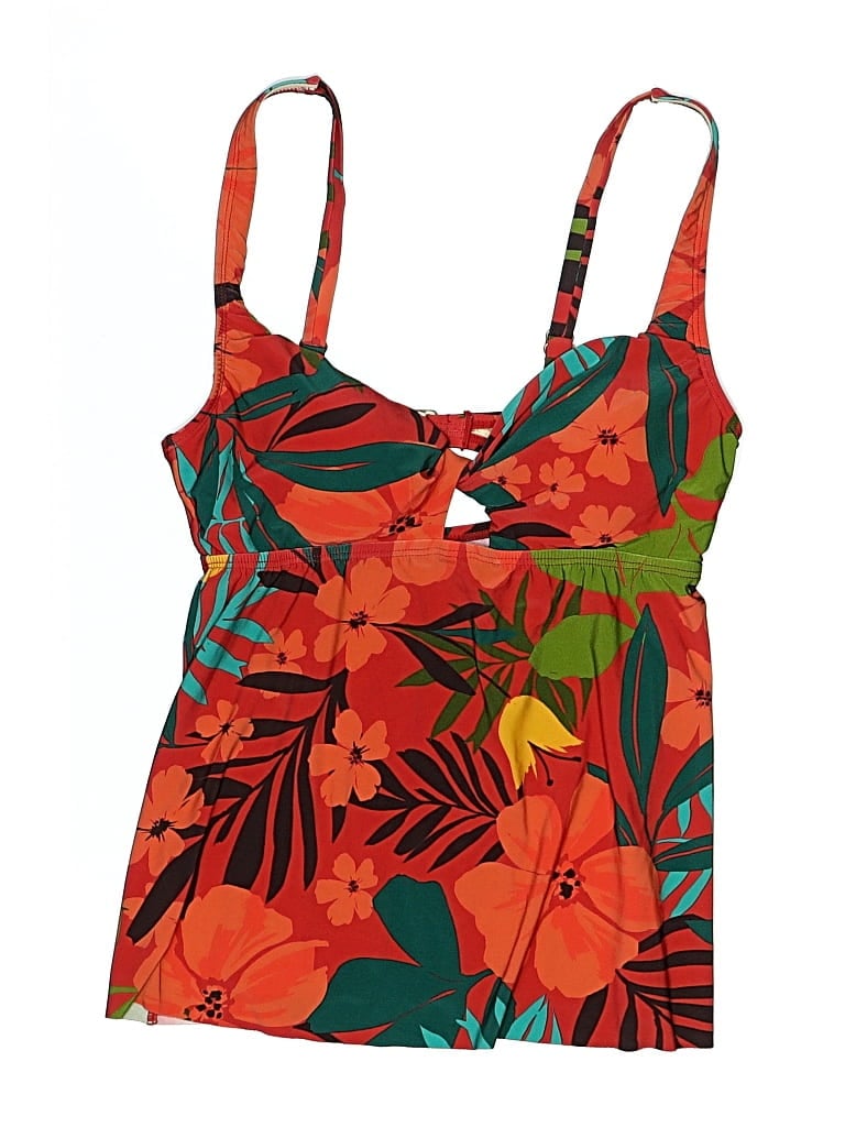 Pre-owned Trimshaper Swimsuit Top Orange Tropical Pattern Swimwear