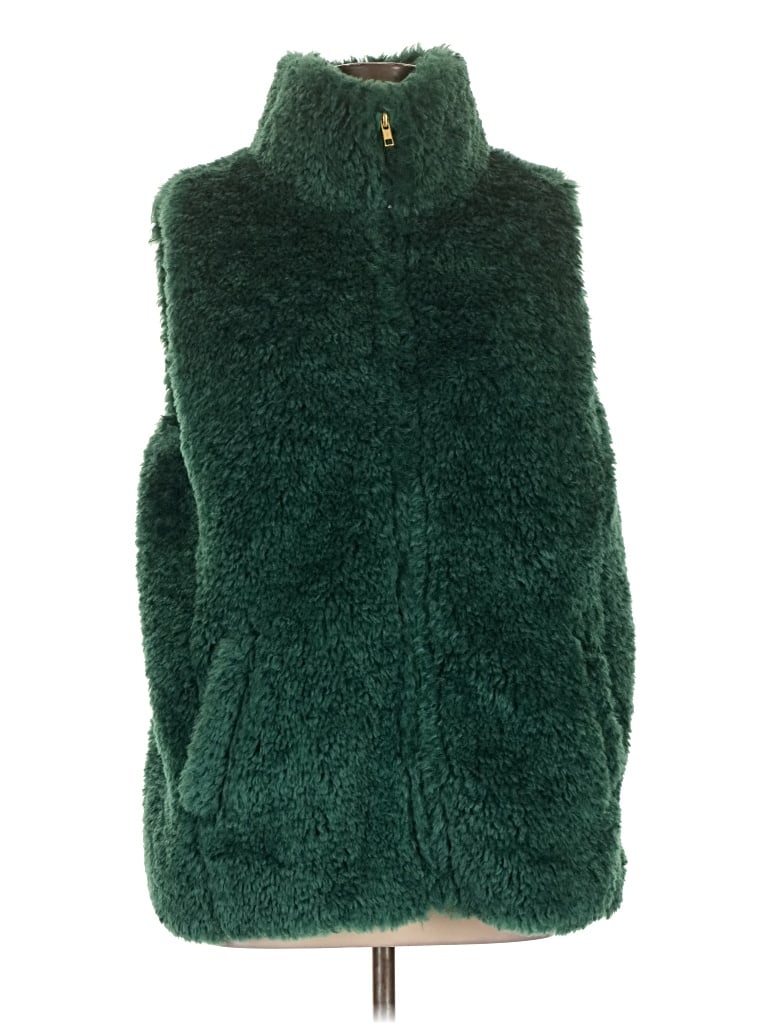 Pre-owned Talbots Faux Fur Vest In Green