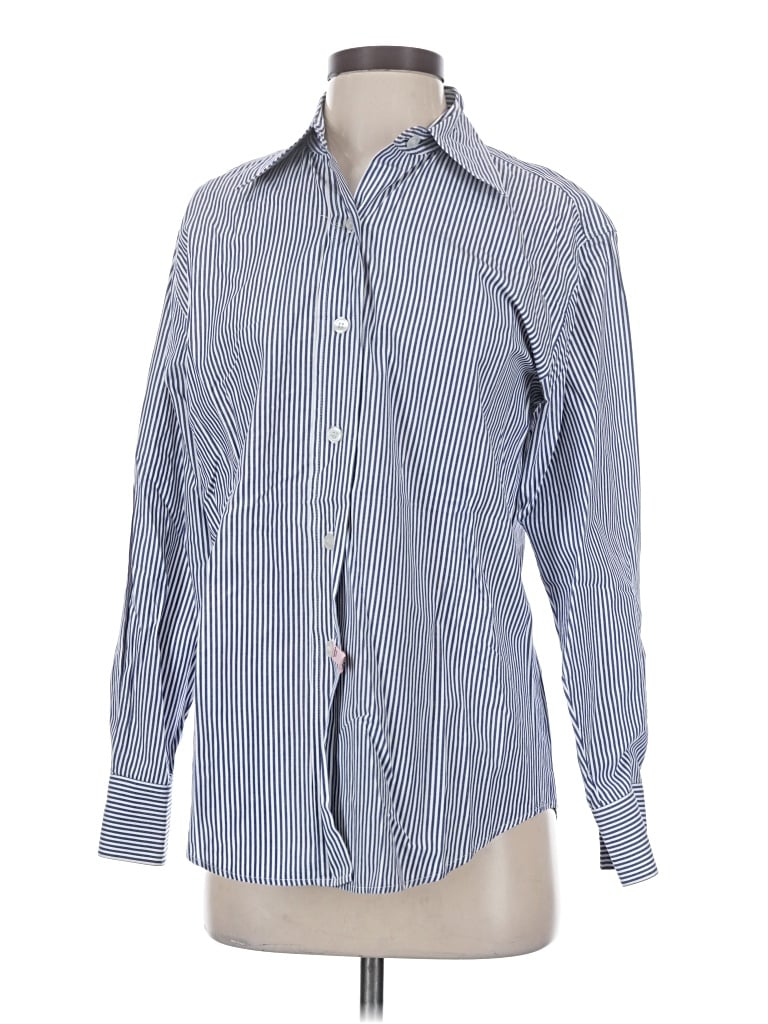Pre-owned Karen Kane Long Sleeve Button Down Shirt In Blue