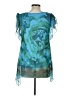 One World 100% Polyester Teal Short Sleeve Blouse Size L - photo 2