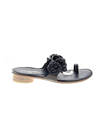 Chanel Lambskin Leather Camellia Flower Flat Sandals (view 1)