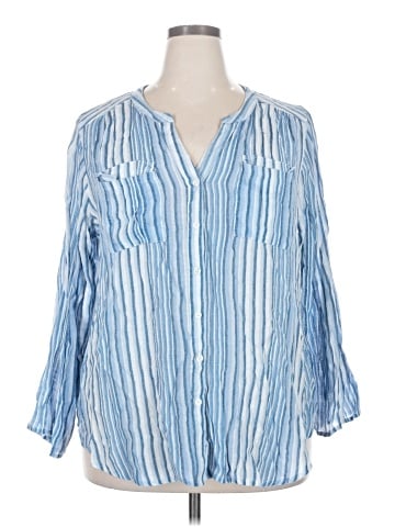 Indigo Rose 3/4 Sleeve Button-Down Shirt (view 1)