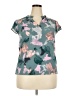 Nine West 100% Polyester Print Teal Short Sleeve Blouse Size XXL - photo 1