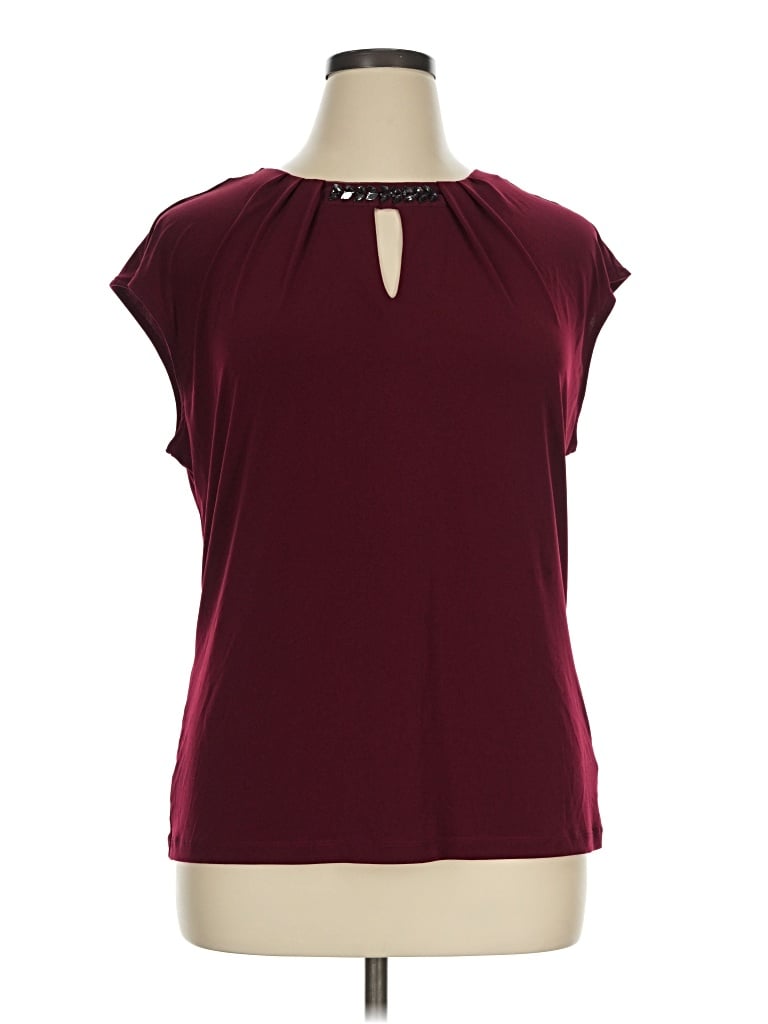 Pre-owned Liz Claiborne Career Short Sleeve Blouse In Burgundy