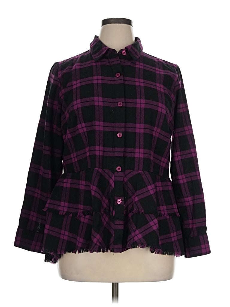 Pre-owned Joan Rivers Long Sleeve Button Down Shirt In Purple