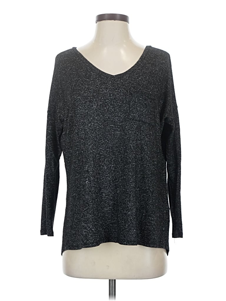 Pre-owned Signature Studio Long Sleeve Top Gray V-neck Tops