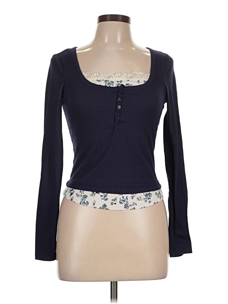 Pre-owned Just Polly Long Sleeve Top Blue Sweetheart Neckline Tops