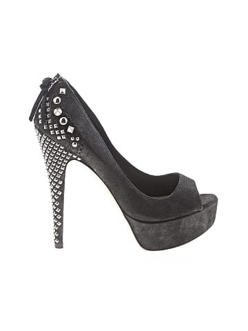 Miu Miu Black Nubuck Studded Peep Toe Platform Pumps (view 1)