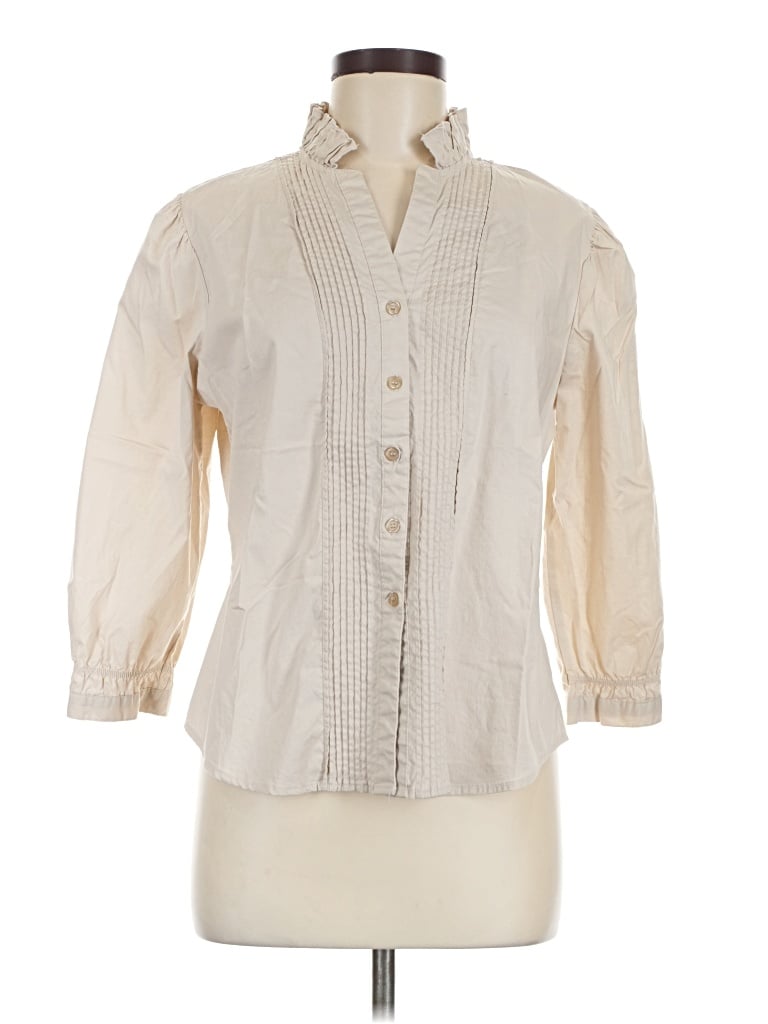 Pre-owned Harve Benard 3/4 Sleeve Button Down Shirt In Ivory