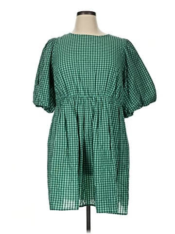 Madewell Gingham Crewneck Bubble-Sleeve Mini Dress (view 1)