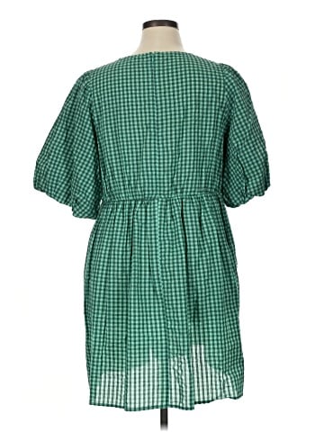 Madewell Gingham Crewneck Bubble-Sleeve Mini Dress (view 2)