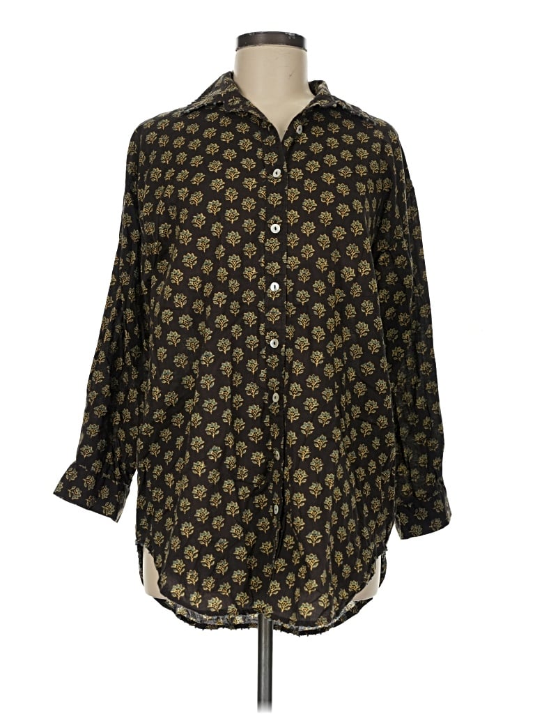 Pre-owned Chan Luu 3/4 Sleeve Button Down Shirt In Black
