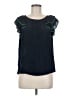 Odille 100% Silk Solid Stripes Blue Teal Short Sleeve Silk Top Size 8 - photo 1