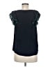 Odille 100% Silk Solid Stripes Blue Teal Short Sleeve Silk Top Size 8 - photo 2