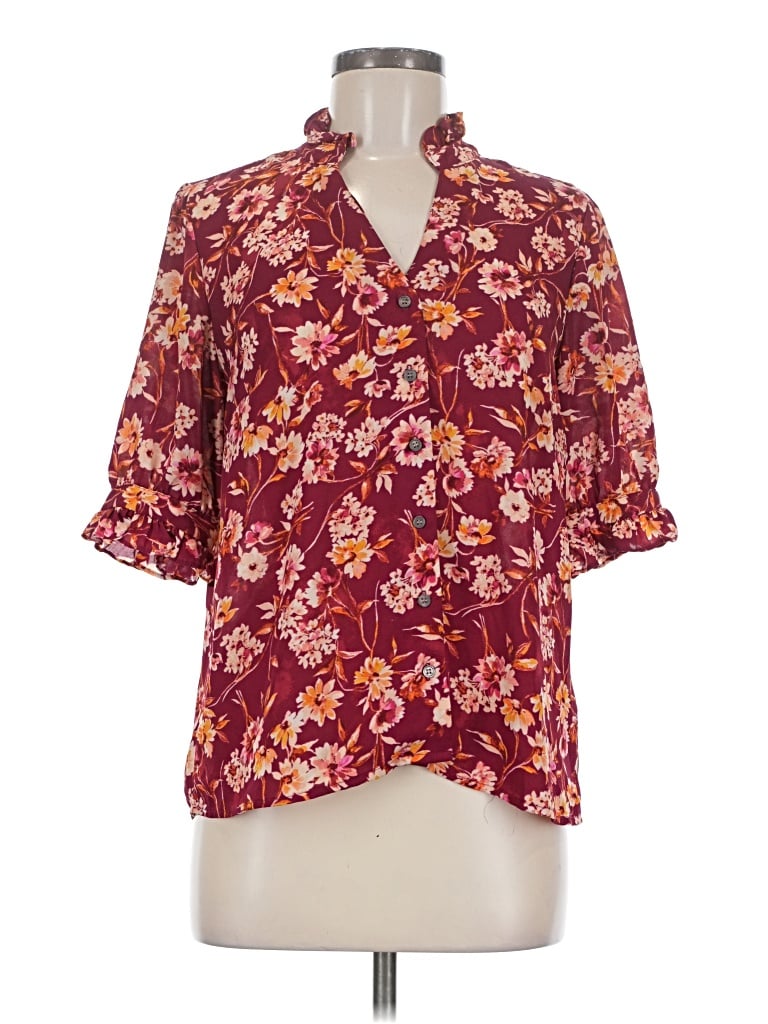 Pre-owned Cece 3/4 Sleeve Blouse In Burgundy