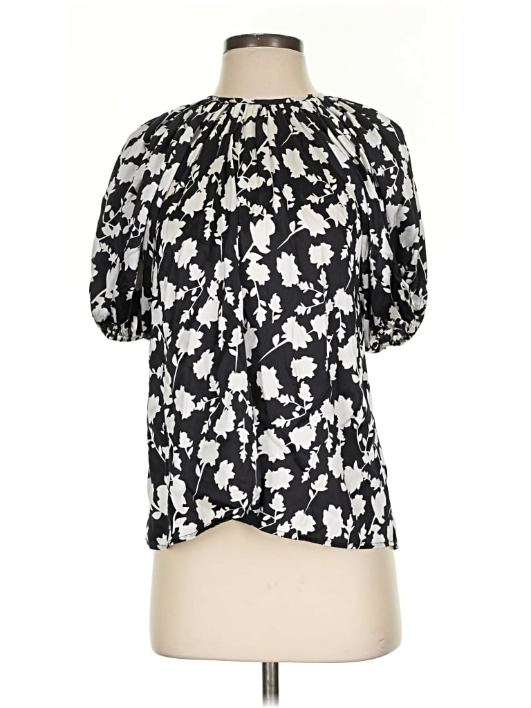 Pre-owned Never A Wallflower Short Sleeve Blouse In Black