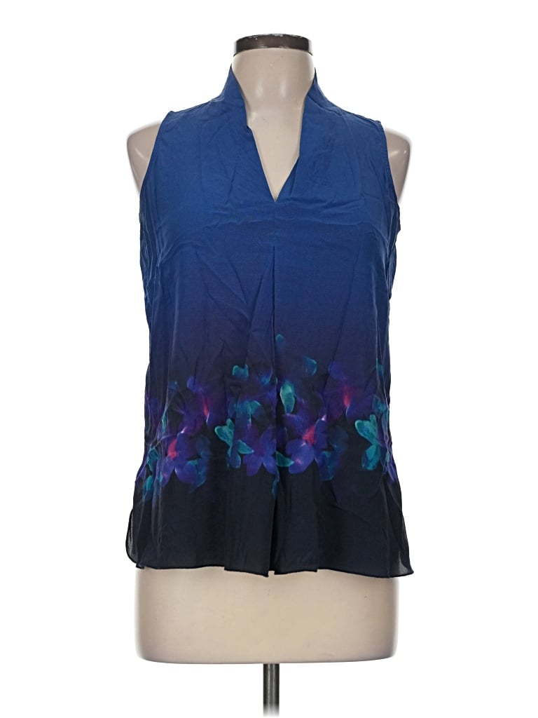 Pre-owned Ecru Sleeveless Silk Top Blue Halter Neckline Tops