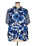 Rose + Olive 100% Polyester Floral Blue Short Sleeve Blouse Size 1X - photo 1