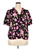 CeCe 100% Polyester Floral Pink Black Short Sleeve Blouse Size XL - photo 1