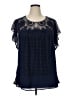 DR2 100% Polyester Blue Short Sleeve Blouse Size 1X - photo 1