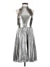 Ann Taylor 100% Polyester Metallic Silver Gold Cocktail Dress Size 00 Petite - photo 1