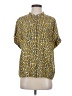 CAbi 100% Silk Print Yellow Short Sleeve Silk Top Size S - photo 1