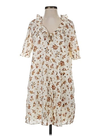 Madewell Ruffle Button-Front Trapeze Dress in Floral Reef (view 1)