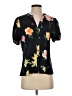 Ecru 100% Polyester Floral Black Short Sleeve Blouse Size S - photo 1
