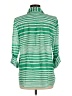 Chico's 100% Cotton Stripes Green 3/4 Sleeve Button-Down Shirt Size Med (1) - photo 2