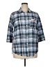 Soft Surroundings 100% Cotton Plaid Blue 3/4 Sleeve Button-Down Shirt Size XL - photo 1