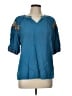 Solitaire 100% Rayon Blue 3/4 Sleeve Blouse Size L - photo 1