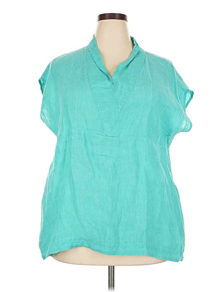 Pre-owned Lands' End Short Sleeve Blouse In Teal