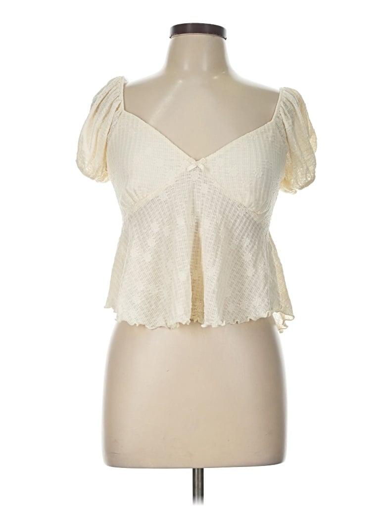 Pre-owned Heart & Hips Short Sleeve Top Ivory Sweetheart Neckline Tops