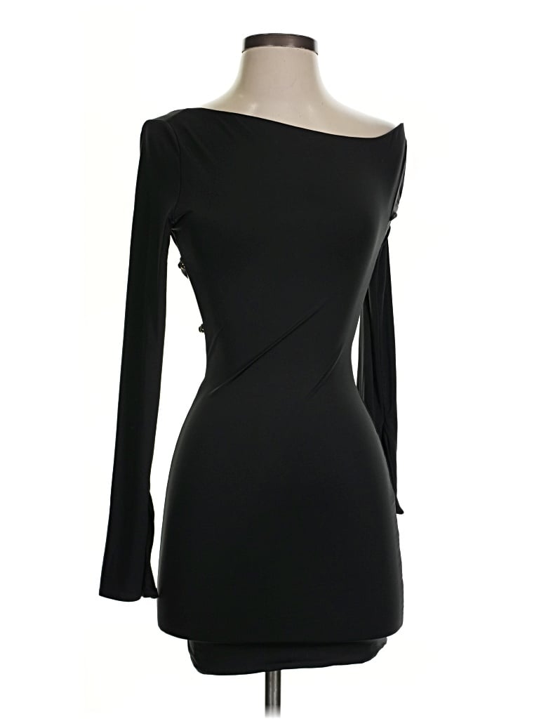 Oh Polly Cocktail Dress: Black Solid Pattern Dresses - Size 4