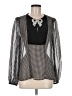 Saloni 100% Silk Houndstooth Silver Long Sleeve Silk Top Size 6 - photo 1