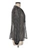 Saloni 100% Silk Houndstooth Silver Long Sleeve Silk Top Size 6 - photo 4