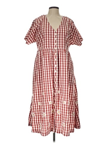 Madewell Daisy Embroidered Gingham Button-Front Midi Dress (view 1)