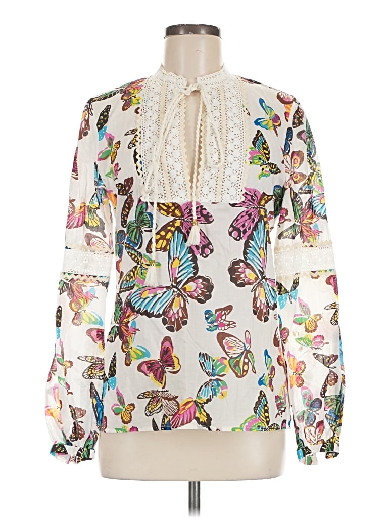 Pre-owned Tory Burch Long Sleeve Blouse In Ivory