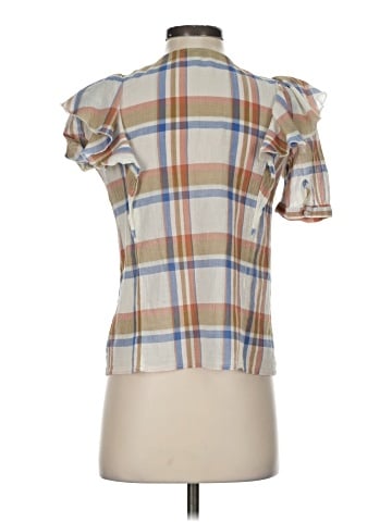 Madewell V-Neck Shoulder-Ruffle Top in Plaid (view 2)